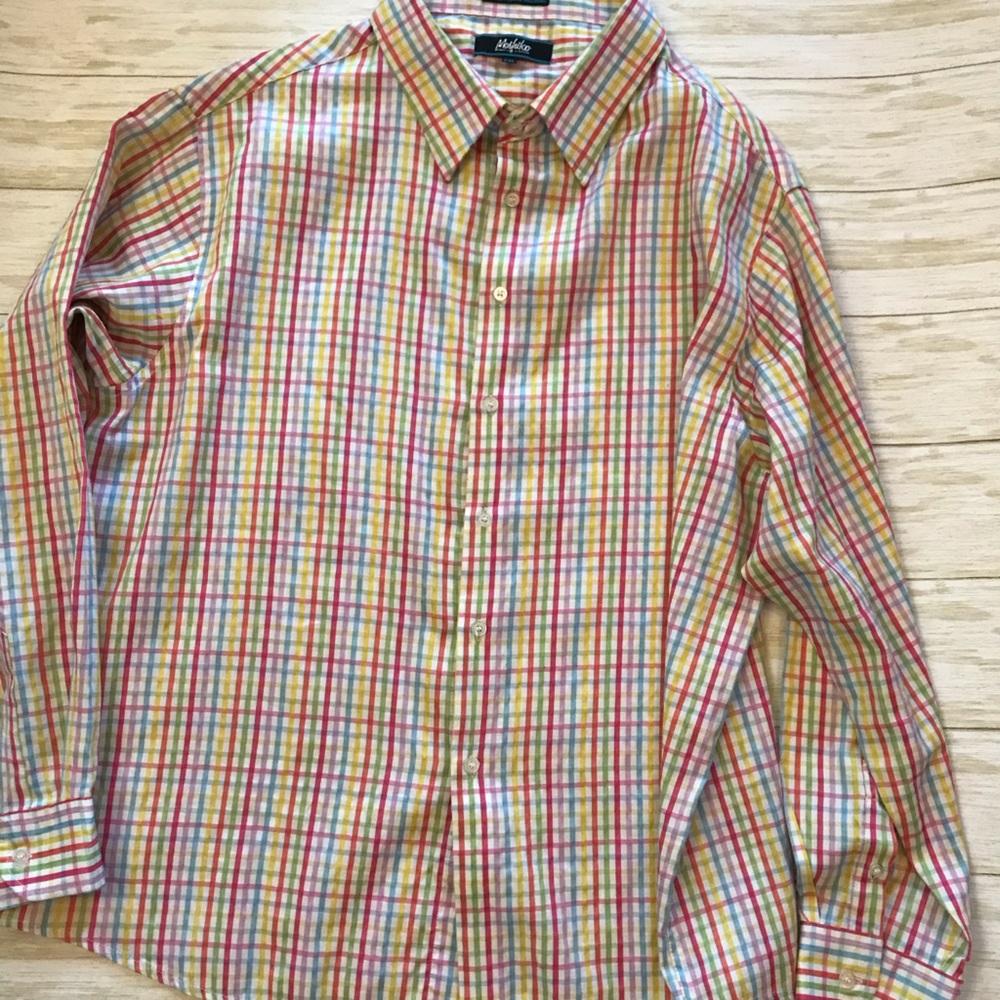 Men’s XXL Maskiko Button up long sleeve shirt Multicolored striped cotton poly